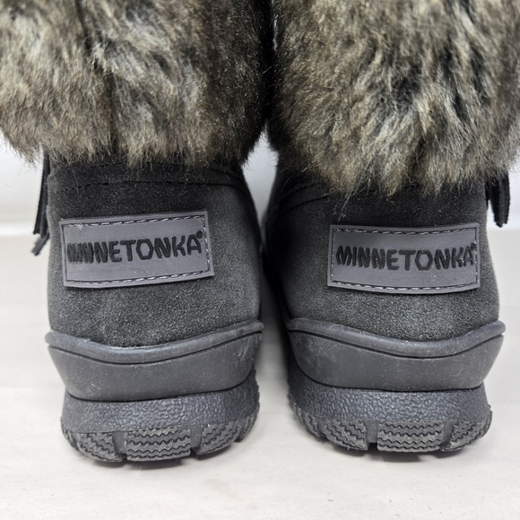 Minnetonka Womens Everett Boots Sz 7 Charcoal Suede Faux Fur Braided Suede Tie - Picture 5 of 14
